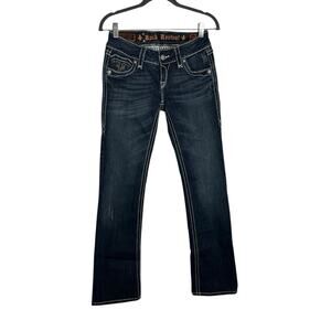 Rock Revival Woman’s Debbie Bootcut Large Stitch Embroidered Denim Blue Jeans 26